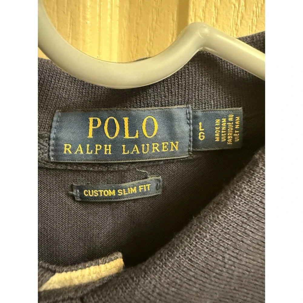 Polo‎ Ralph Lauren Blue Varsity Script Letter Polo Shirt Men's Large Slim Fit